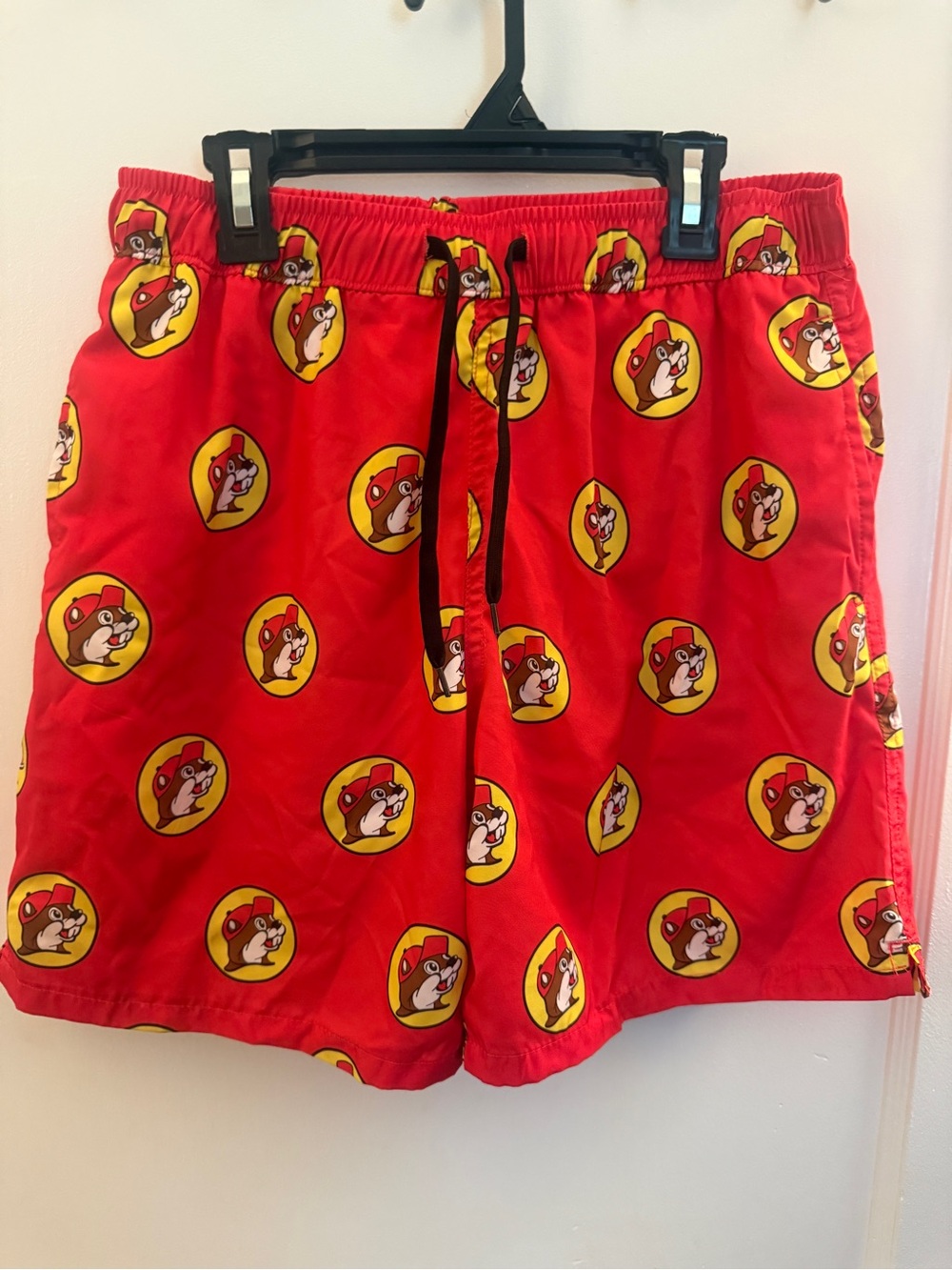 Men's Red Novelty Logo Swim Trunks with Drawstring